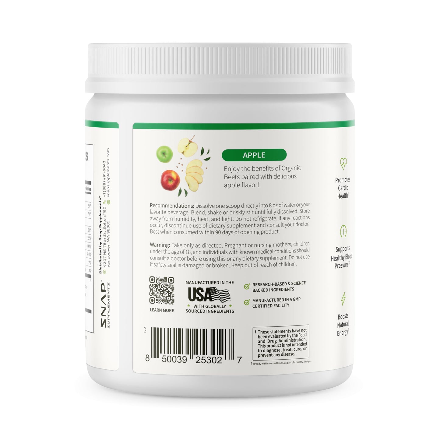 Snap Supplements Organic Beet Root Powder, Nitric Oxide Supplements for Men & Women, Beets, Pomegranate, B Vitamins & Red Spinach, Energy, Heart Health & Circulation Support, 30 Servings, Mixed Berry Nirvana Guru