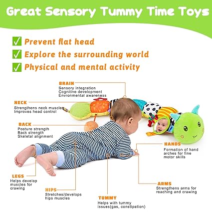 Baby Sensory Toy 0-6 Month Music Animal Stuffed Plush Caterpillar Toy for Infant 0-3-6 Month Tummy Time with Baby Mirror Crinkle Rattle for 6-12 Month Carseat Toys for Newborn Boys Girls Shower Gifts nirvanaguru
