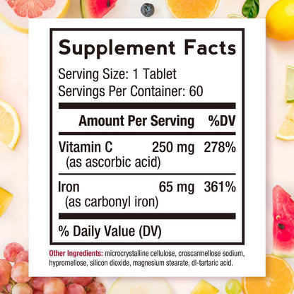 Doctor's Recipes Iron Supplement 65 mg with Vitamin C - Maximized Absorption, Stomach Friendly & High Potency Iron Pills for Red Blood Cells Formation & Immunity Health - Vegan Non-GMO 60 Iron Tablets Nirvana Guru