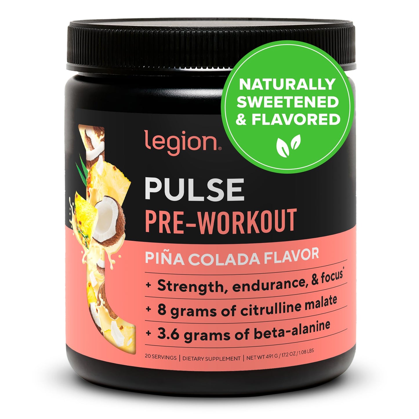 LEGION Pulse Pre Workout Supplement - All Natural Nitric Oxide Preworkout Drink to Boost Energy, Creatine Free, Naturally Sweetened, Beta Alanine, Citrulline, Alpha GPC (Fruit Punch) Nirvana Guru