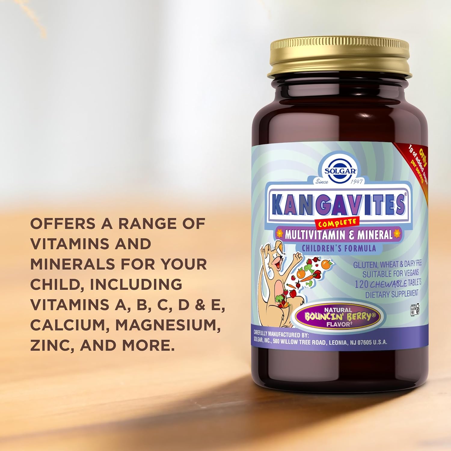 Solgar Kangavites, Bouncin’ Berry Flavor - 120 Chewable Tablets - Complete Multivitamin & Mineral Formula for Children - Vegan, Gluten Free - Nirvana Guru