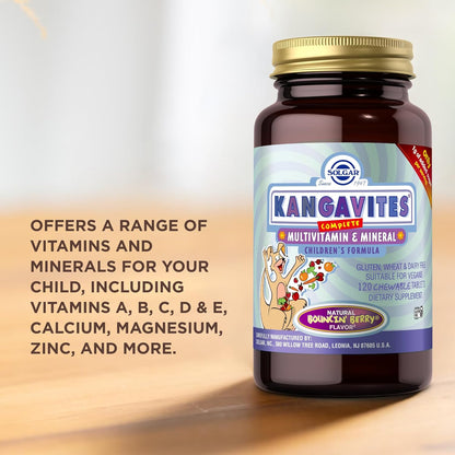 Solgar Kangavites, Bouncin’ Berry Flavor - 120 Chewable Tablets - Complete Multivitamin & Mineral Formula for Children - Vegan, Gluten Free - Nirvana Guru