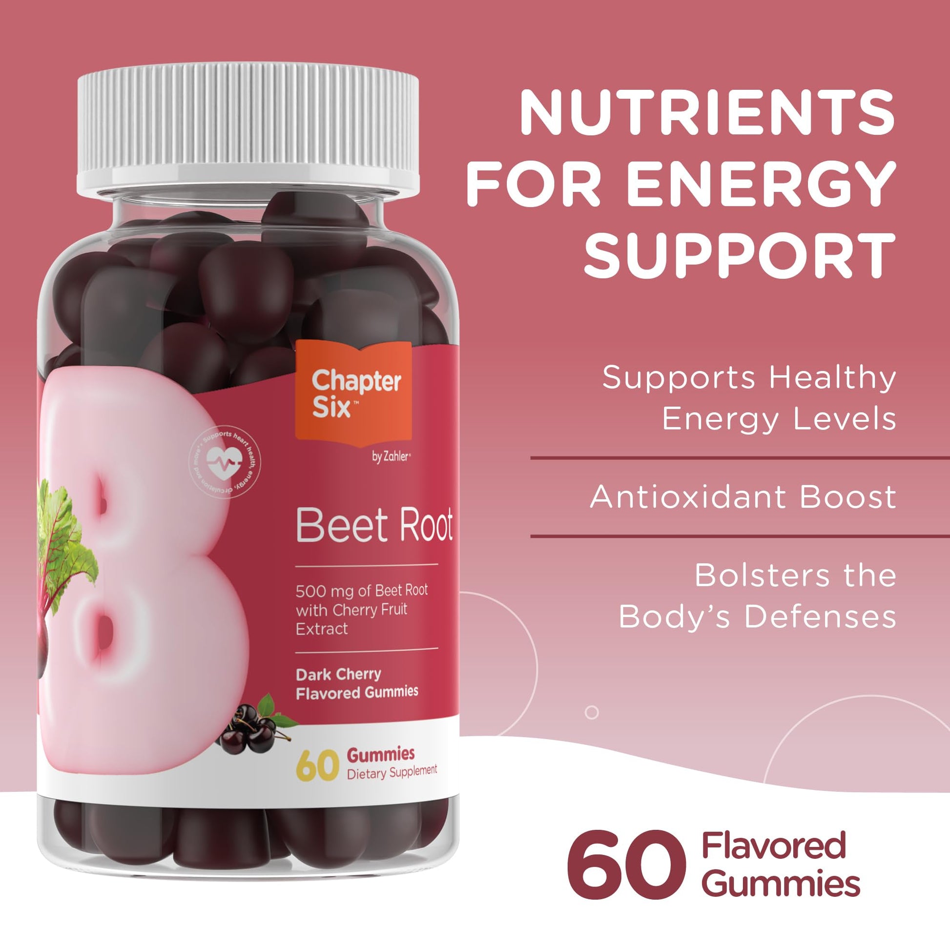 Zahler Beet Root Gummies with Cherry Fruit Extract - 500mg Beet Gummies for Adults - Dark Cherry Flavor - Supports Blood & Nitric Oxide Flow - Vegetarian Kosher Non GMO Beetroot Gummies - 60 Count - Nirvana Guru