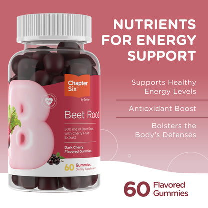 Zahler Beet Root Gummies with Cherry Fruit Extract - 500mg Beet Gummies for Adults - Dark Cherry Flavor - Supports Blood & Nitric Oxide Flow - Vegetarian Kosher Non GMO Beetroot Gummies - 60 Count - Nirvana Guru