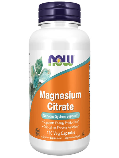 NOW Foods Supplements, Magnesium Citrate, Enzyme Function*, Nervous System Support*, 240 Veg Capsules - Nirvana Guru