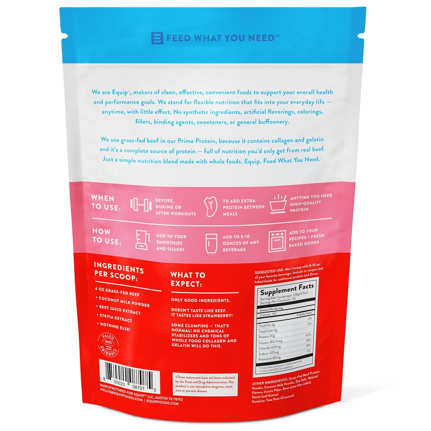 Equip Foods Prime Protein Powder | Clean, Grass Fed Beef Protein Isolate | Carnivore Protein Powder | Paleo, Keto Friendly | Gluten, Dairy Free | Helps Build & Repair Tissue | 30 Servings, Chocolate