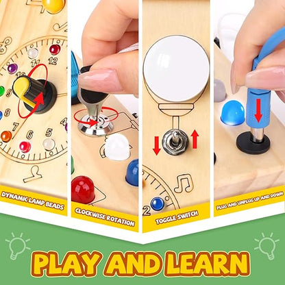Busy Board, Montessori Toy for 1-3 Years Old, Wooden Toddler Sensory Travel Toy, Ideal Gift for 1+ Year Old Boys (Busy Board Plus V2), Medium, Yellow nirvanaguru