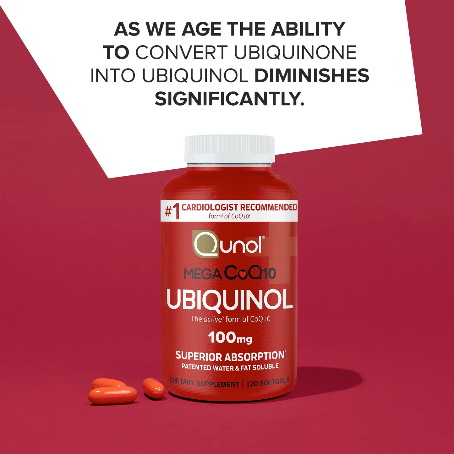 Qunol Mega Ubiquinol 100mg CoQ10, Superior Absorption, Patented Water and Fat Soluble Natural Supplement Form of Coenzyme Q10, Antioxidant for Heart Health, 100 Count Softgels Nirvana Guru