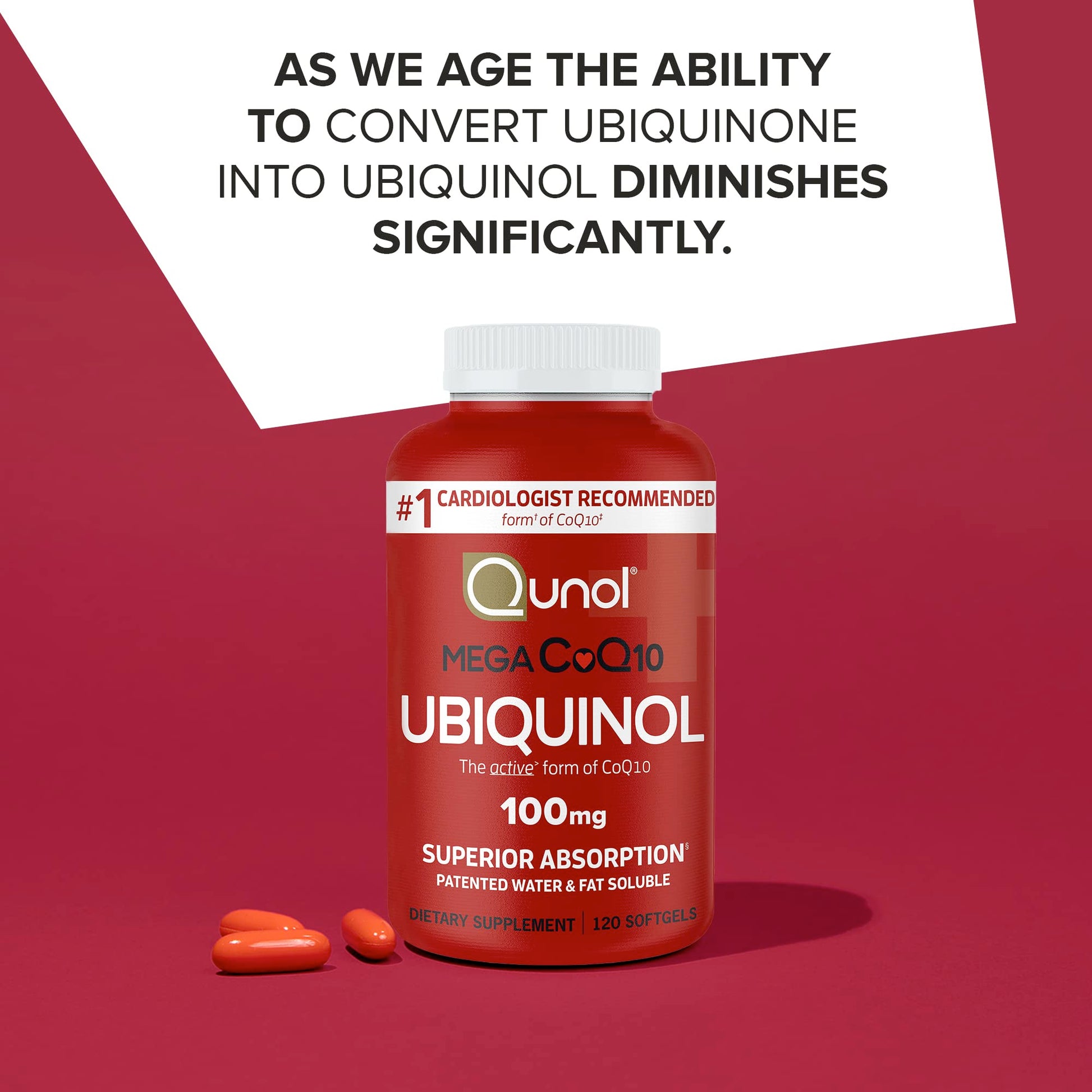 Qunol Mega Ubiquinol 100mg CoQ10, Superior Absorption, Patented Water and Fat Soluble Natural Supplement Form of Coenzyme Q10, Antioxidant for Heart Health, 100 Count Softgels Nirvana Guru