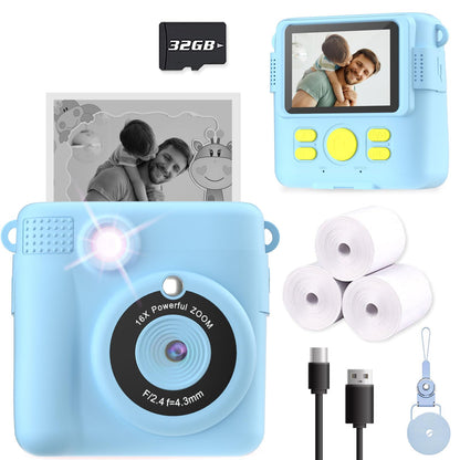Kids Camera Instant Print, Christmas Birthday Gifts for Kids Age 3-12, Selfie Digital Camera with 1080P Videos,Toddler Portable Travel Cameras Toy for 4 5 6 7 8 9 Year Old Boys Girls-Blue Nirvana Guru