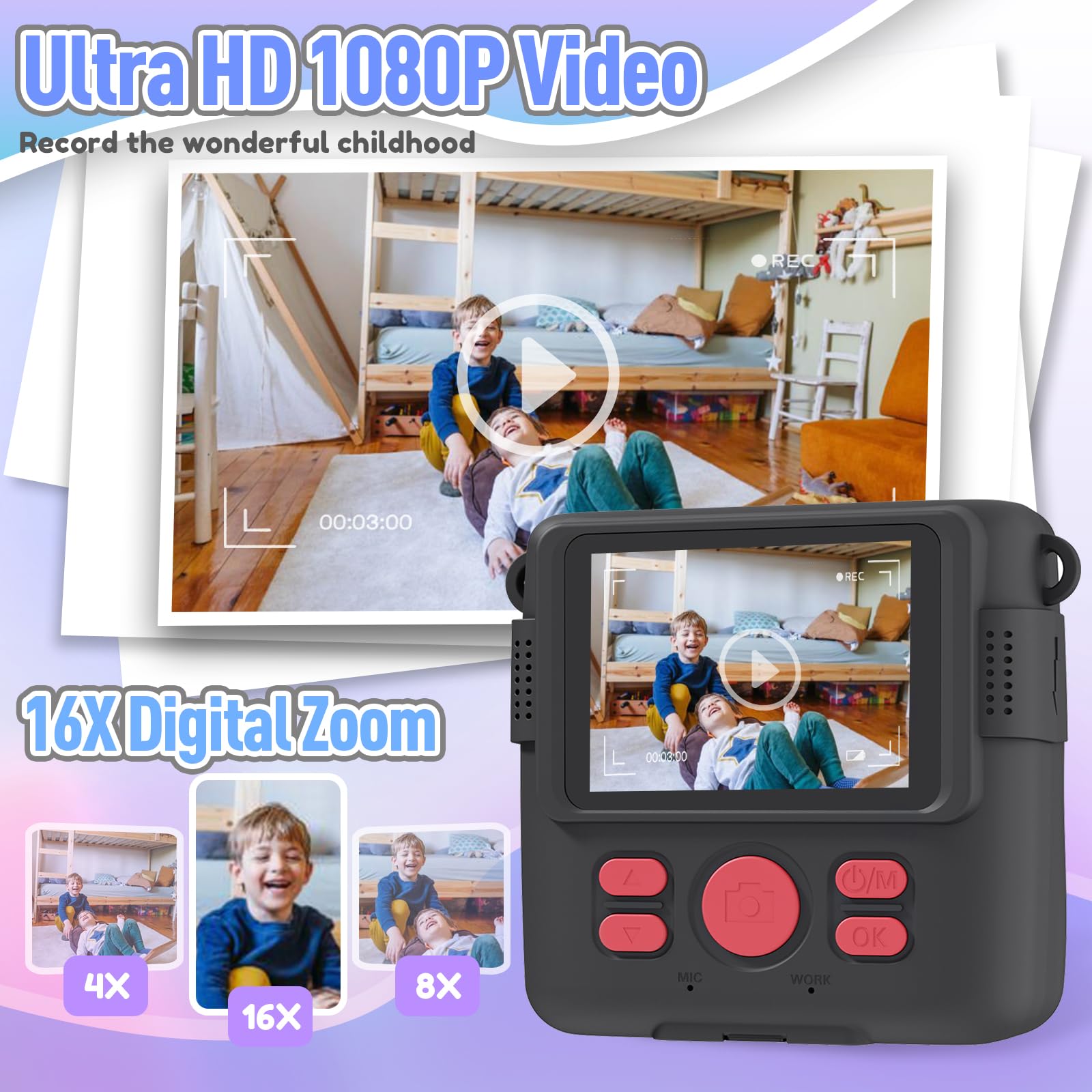 Kids Camera Instant Print, Christmas Birthday Gifts for Kids Age 3-12, Selfie Digital Camera with 1080P Videos,Toddler Portable Travel Cameras Toy for 4 5 6 7 8 9 Year Old Boys Girls-Blue Nirvana Guru
