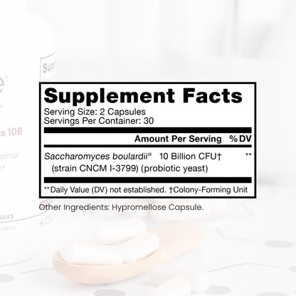 Saccharomyces 10B - Saccharomyces Boulardii, 10 Billion CFU Per Serving, Patented Strain: Lynside CNCM I-3799, Probiotic Capsules, Probiotics for Men and Women - 120 Count - Nirvana Guru