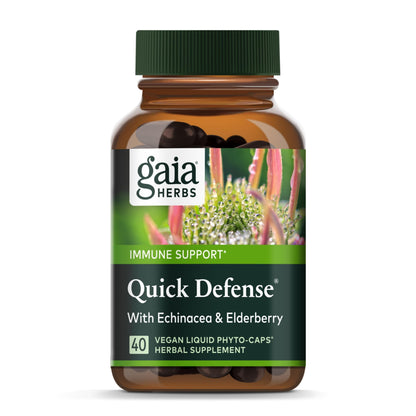 Gaia Herbs Quick Defense - Fast-Acting Immune Support Supplement for Use at Onset of Symptoms - with Echinacea, Black Elderberry, Ginger & Andrographis - 80 Vegan Liquid Phyto-Capsules (8-Day Supply) - Nirvana Guru