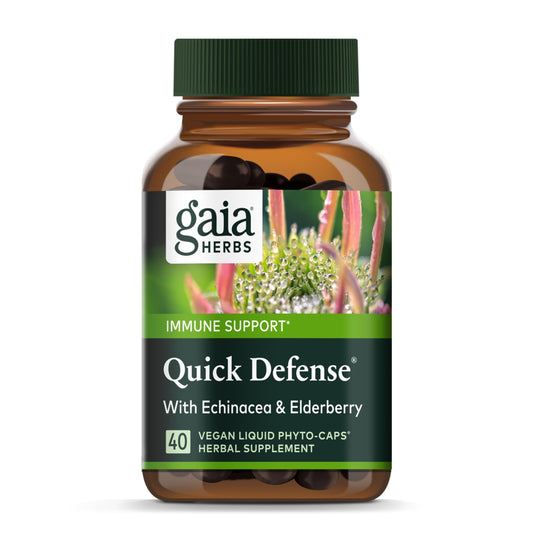 Gaia Herbs Quick Defense - Fast-Acting Immune Support Supplement for Use at Onset of Symptoms - with Echinacea, Black Elderberry, Ginger & Andrographis - 80 Vegan Liquid Phyto-Capsules (8-Day Supply) - Nirvana Guru