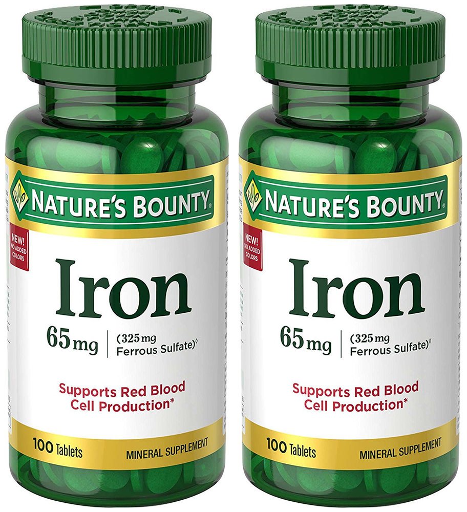 Nature's Bounty Iron 65mg, 325 mg Ferrous Sulfate, Cellular Energy Support, Promotes Normal Red Blood Cell Production, 100 Tablets Nirvana Guru