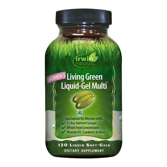 Irwin Naturals Women's Living Green Liquid-Gel Multi Vitamin - 70 Essential Nutrients, Vitamins, Wholefood Blend - Targeted Support - 120 Liquid Softgels - Nirvana Guru