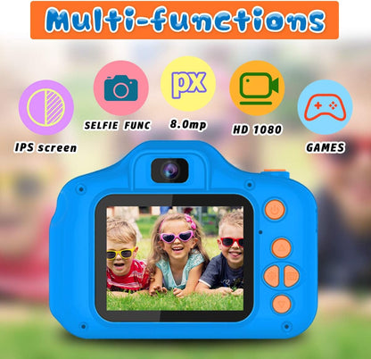 Seckton Upgrade Kids Selfie Camera, Christmas Birthday Gifts for Boys Age 3-9, HD Digital Video Cameras for Toddler, Portable Toy for 3 4 5 6 7 8 Year Old Boy with 32GB SD Card-Navy Nirvana Guru