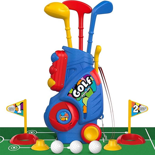 Liberry Toddler Golf Set with Putting Mat for 2 3 4 5 Years Old Boys Girls, Upgraded Kids Golf Cart with Unique Shoulder Strap Design, Indoor and Outdoor Golf Toys Nirvana Guru