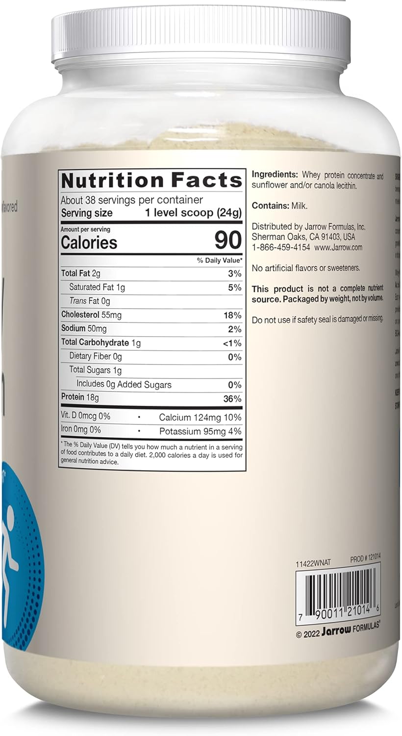 Jarrow Formulas Whey Protein With 18 g of Protein, 3.8 g of BCAAs, and Glutamine, Dietary Supplement for Muscle Function and Recovery Support, 32 oz Unflavored Powder, Approximately 38 Day Supply - Nirvana Guru