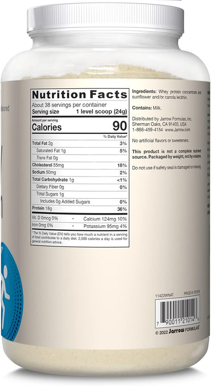 Jarrow Formulas Whey Protein With 18 g of Protein, 3.8 g of BCAAs, and Glutamine, Dietary Supplement for Muscle Function and Recovery Support, 32 oz Unflavored Powder, Approximately 38 Day Supply - Nirvana Guru