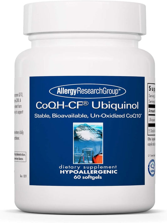 Allergy Research Group CoQH-CF Ubiquinol 100mg Supplement - Un-Oxidized CoQ10, Supports Cardiovascular Health, Immune System Support, Stable, Bioavailable, Softgels - 60 Count Nirvana Guru