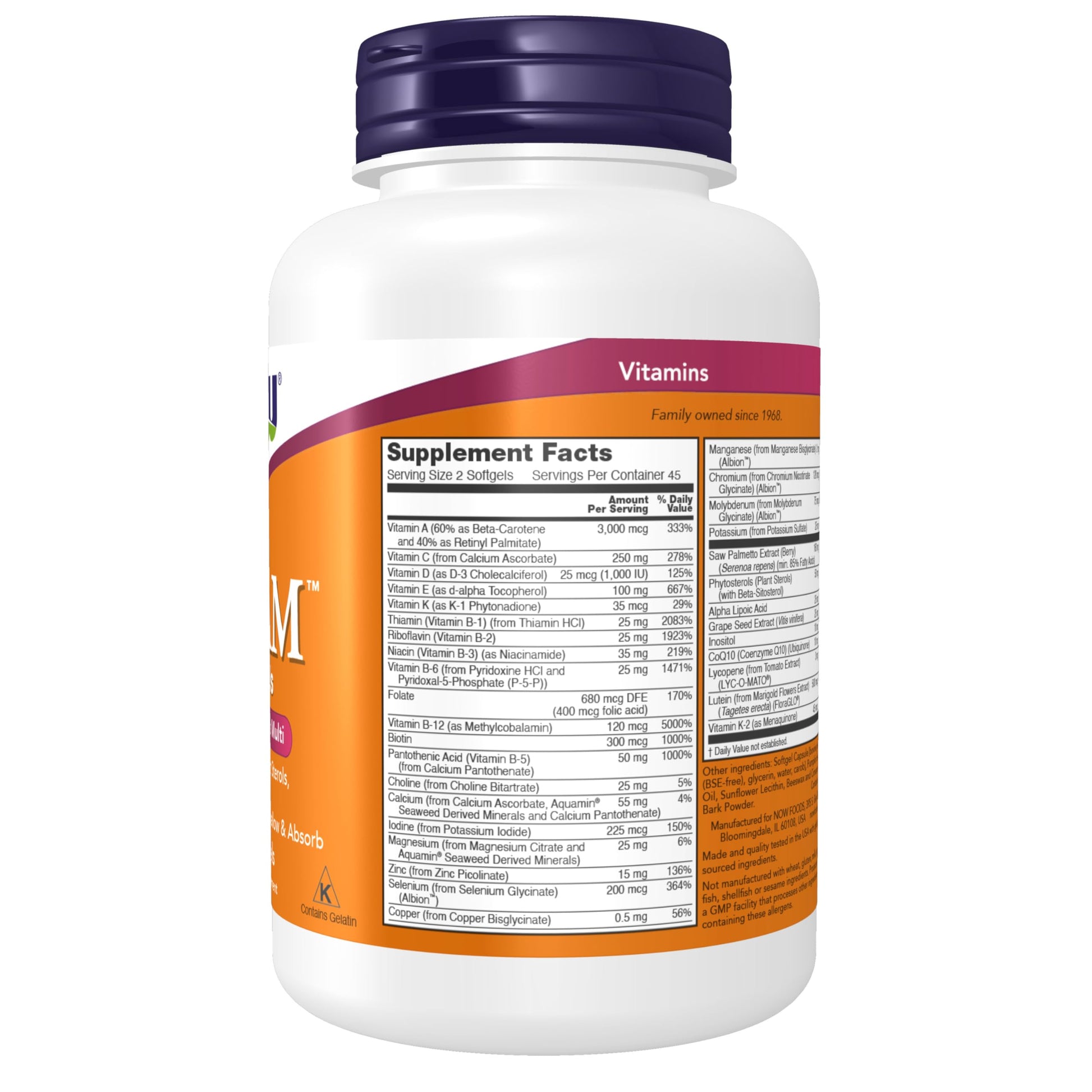 NOW Supplements, ADAM™ Men's Multivitamin with Saw Palmetto, Plant Sterols, Lycopene & CoQ10, 90 Softgels - Nirvana Guru
