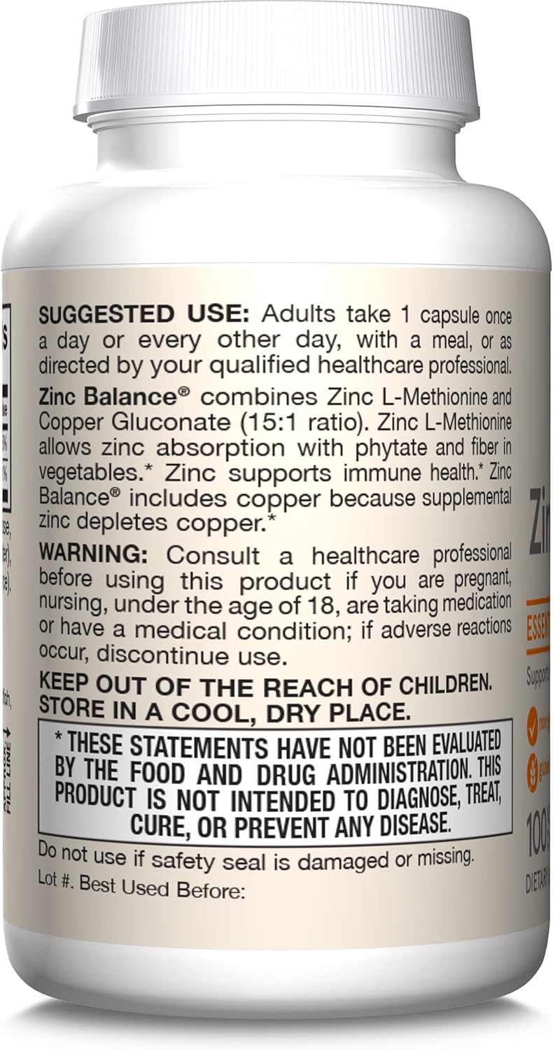 Jarrow Formulas Zinc Balance 15 mg - 100 Servings (Veggie Caps) - Includes Copper - Essential Mineral for Immune System Support - Immune Support Supplement - Gluten Free Zinc Copper Supplement - Vegan - Nirvana Guru