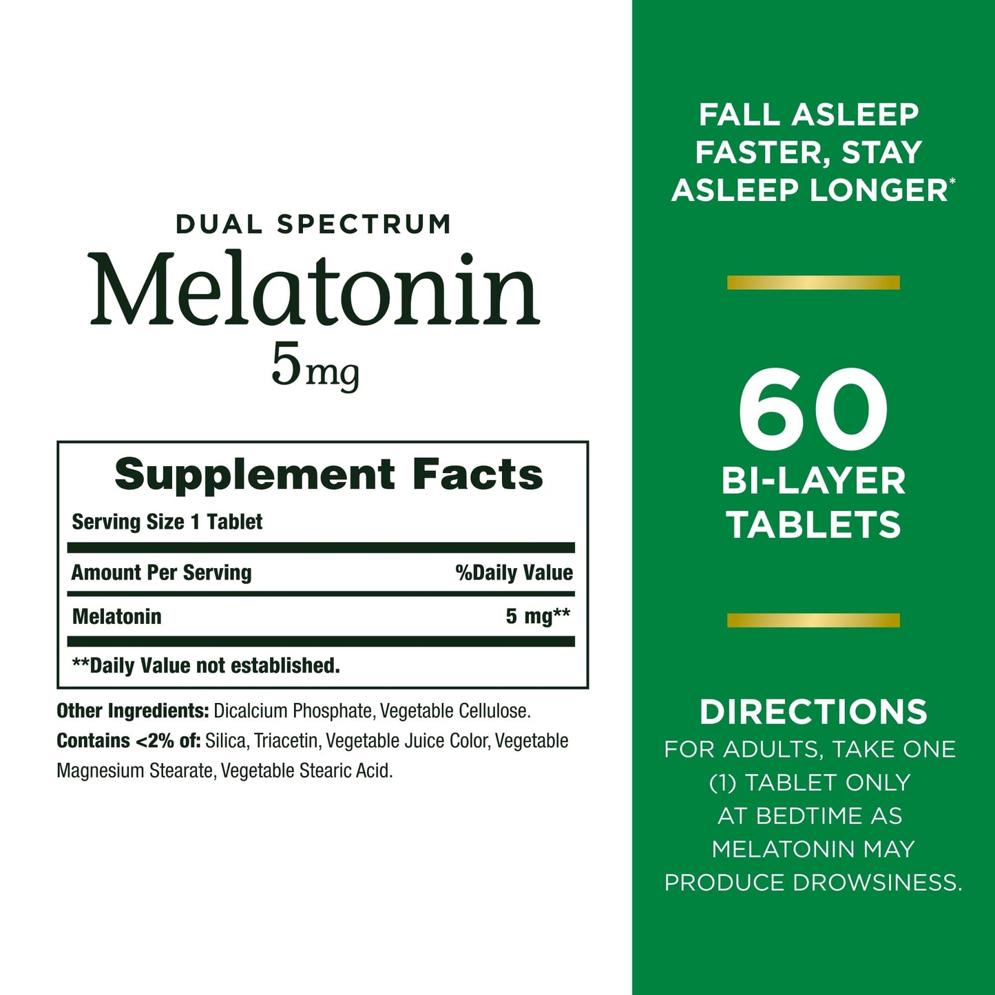 Nature's Bounty Melatonin 5mg Dual Spectrum, 100% Drug Free Sleep Supplement, Quick Release and Extended Release, Promotes Relaxation and Sleep Health, 60 Bi-Layer Tablets Nirvana Guru