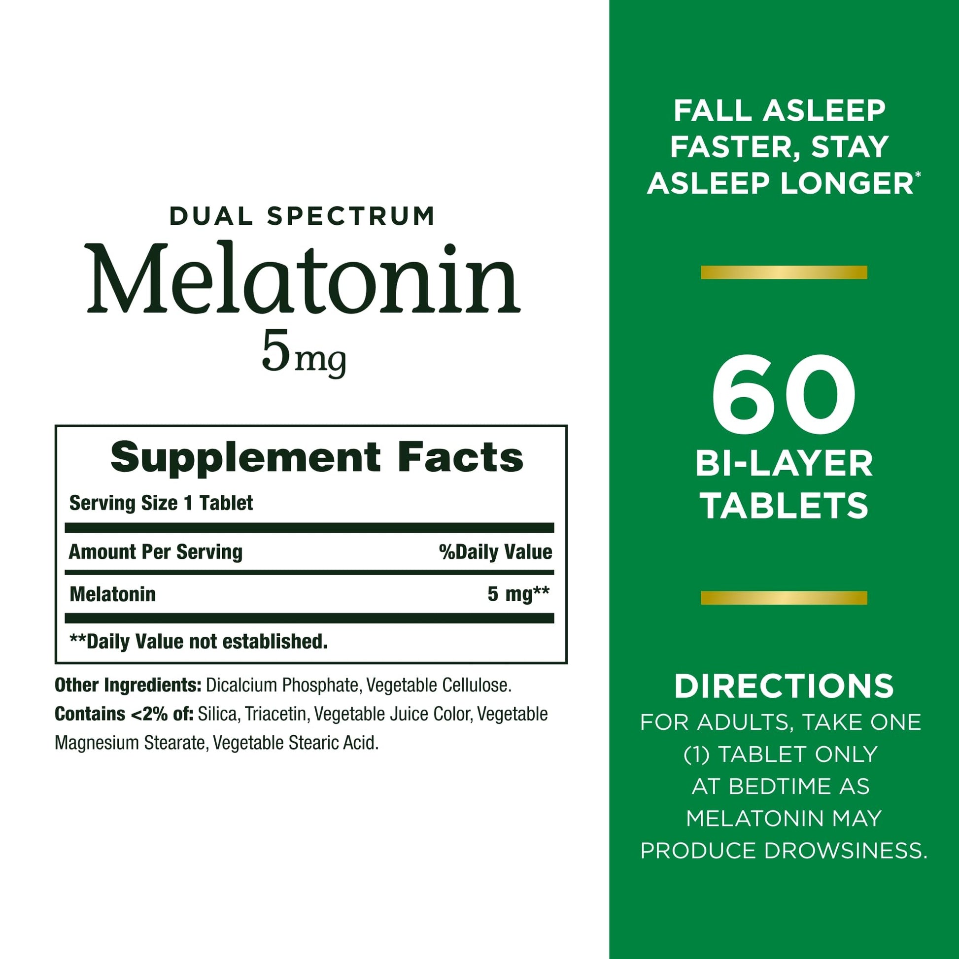 Nature's Bounty Melatonin 5mg Dual Spectrum, 100% Drug Free Sleep Supplement, Quick Release and Extended Release, Promotes Relaxation and Sleep Health, 60 Bi-Layer Tablets Nirvana Guru
