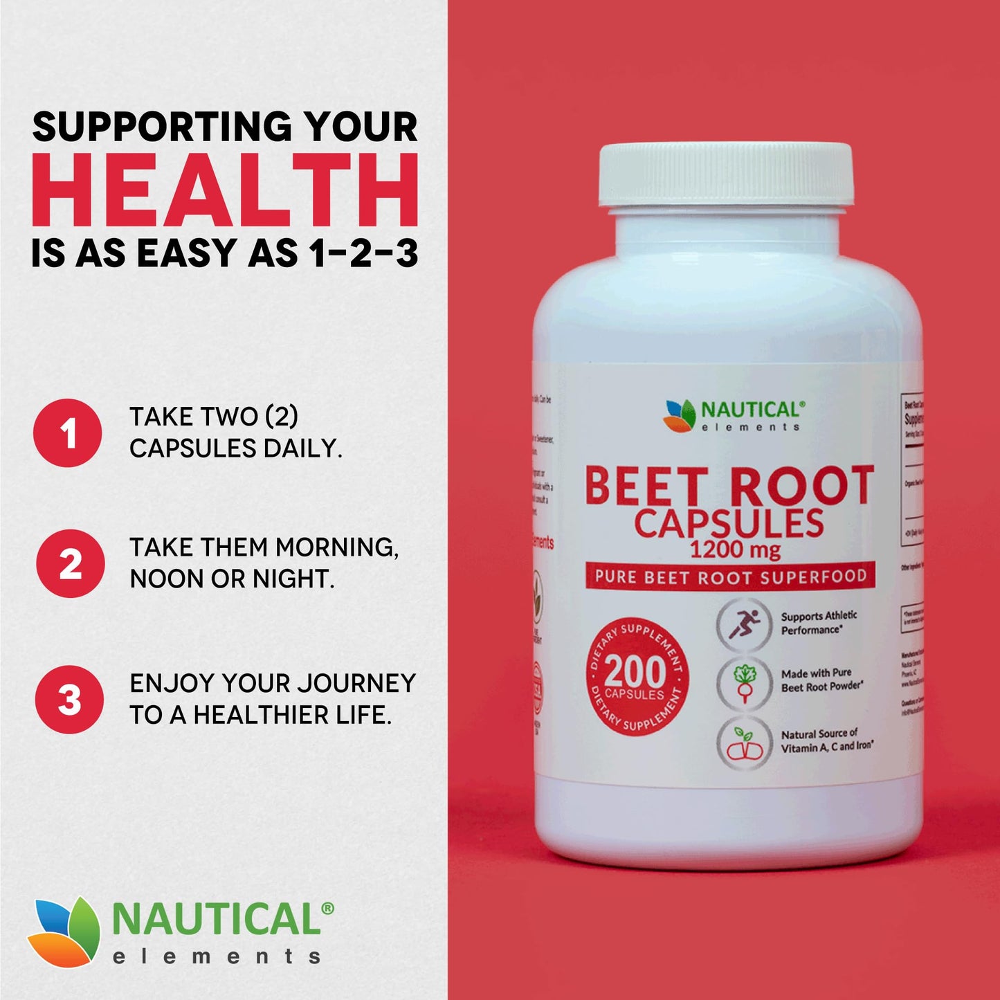 Beet Root Capsules - 1200mg Per Serving - 120 Beet Root Powder Capsules - Beetroot Powder Supports Blood Pressure, Athletic Performance, Digestive, Immune System (Pure, Non-GMO & Gluten Free