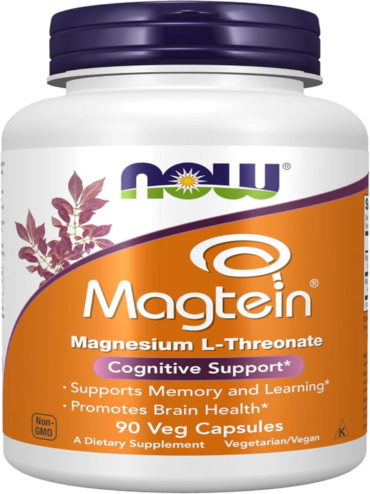 NOW Foods Supplements, Magtein™ with patented form of Magnesium (Mg), Cognitive Support*, 90 Veg Capsules - Nirvana Guru