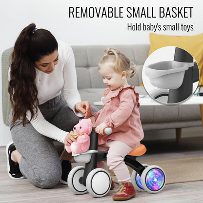 Umatoll Colorful Lighting Baby Balance Bike Toys for 1 Year Old Girls Gifts, Adjustable Seat, 1st Birthday Gifts, 12-24 Months Toddler Bike, Pink Nirvana Guru