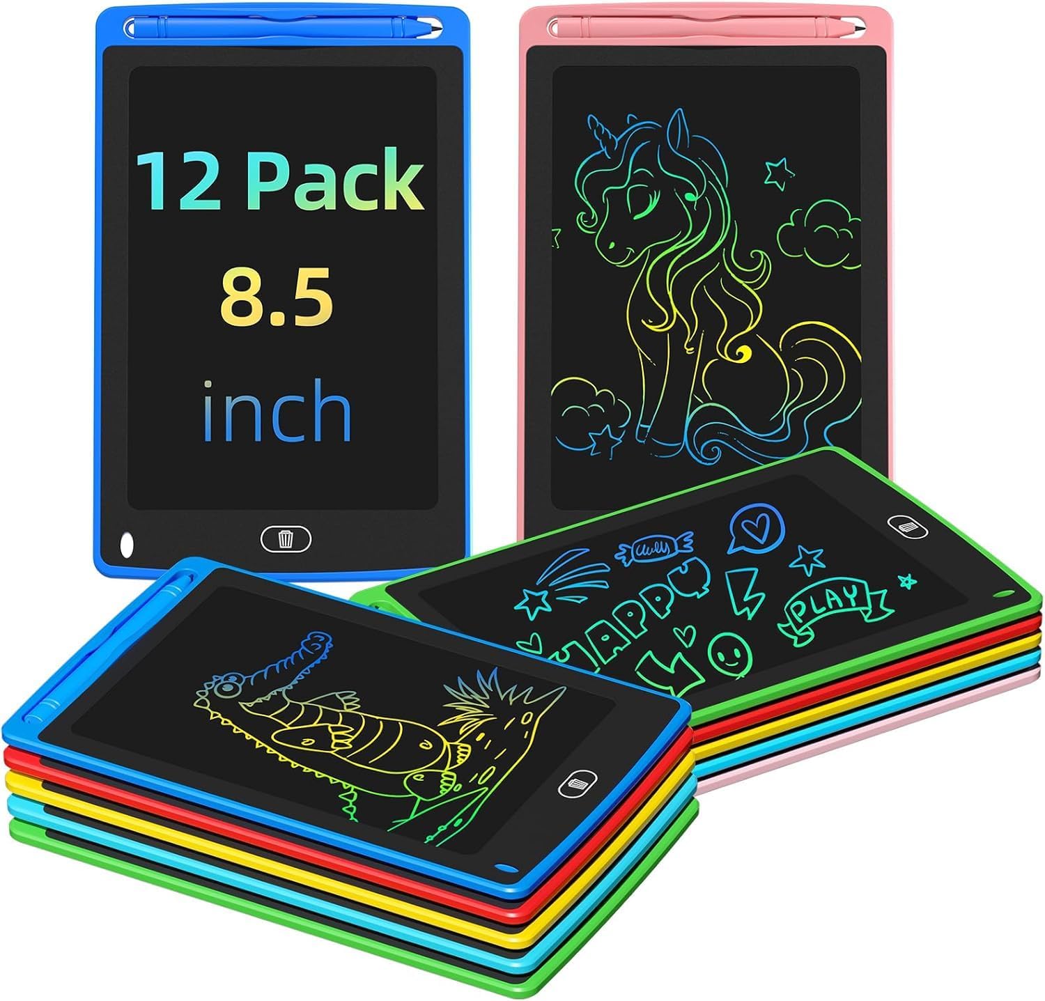 12 Pack LCD Writing Tablet for Kids, 8.5 Inch Colorful Doodle Board Drawing Tablet, Erasable Doodle Pad for Toddlers, Educational Learning Toys Birthday Gifts for Boys Girls Age 3 4 5 6 7 8 Nirvana Guru