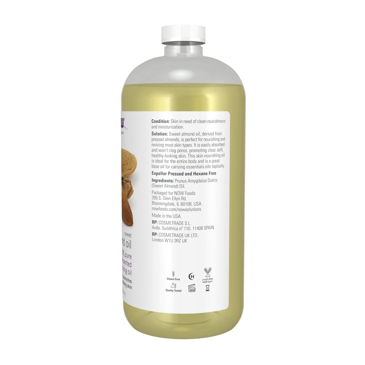 NOW Foods Solutions, Sweet Almond Oil, 100% Pure Moisturizing Oil, Promotes Healthy-Looking Skin, Unscented Oil, 16-Ounce,Package may vary - Nirvana Guru