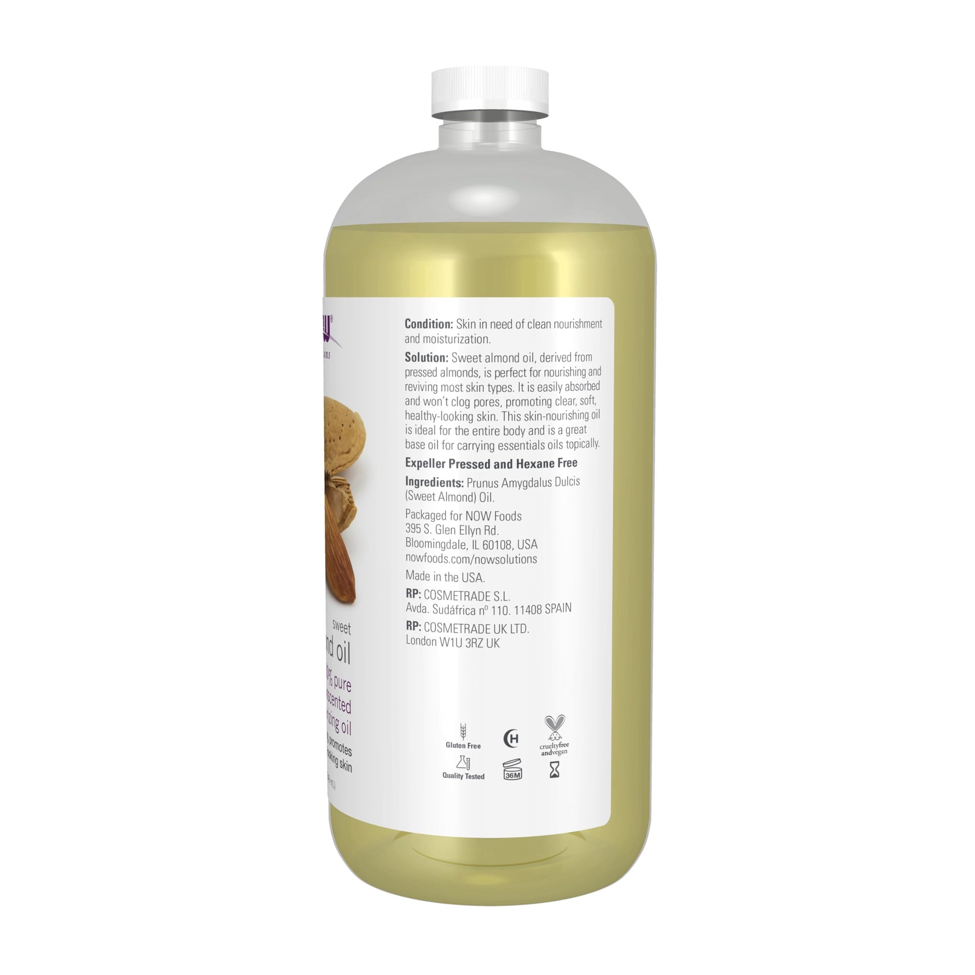 NOW Foods Solutions, Sweet Almond Oil, 100% Pure Moisturizing Oil, Promotes Healthy-Looking Skin, Unscented Oil, 16-Ounce,Package may vary - Nirvana Guru