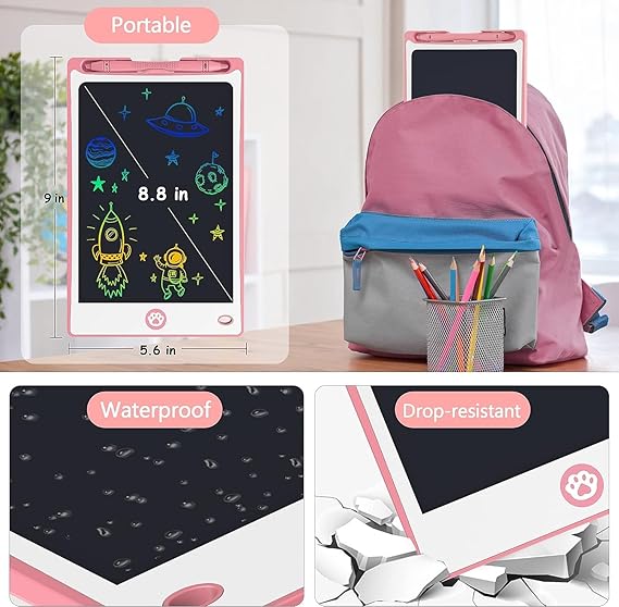 Hockvill LCD Writing Tablet for Kids 8.8 Inch, Toys for Girls Boys Drawing Pad for 3 4 5 6 7 Year Old Kids Toys, Children’s Day Gift Toddler Doodle Board Travel Essentials, Birthday Gift for Children nirvanaguru