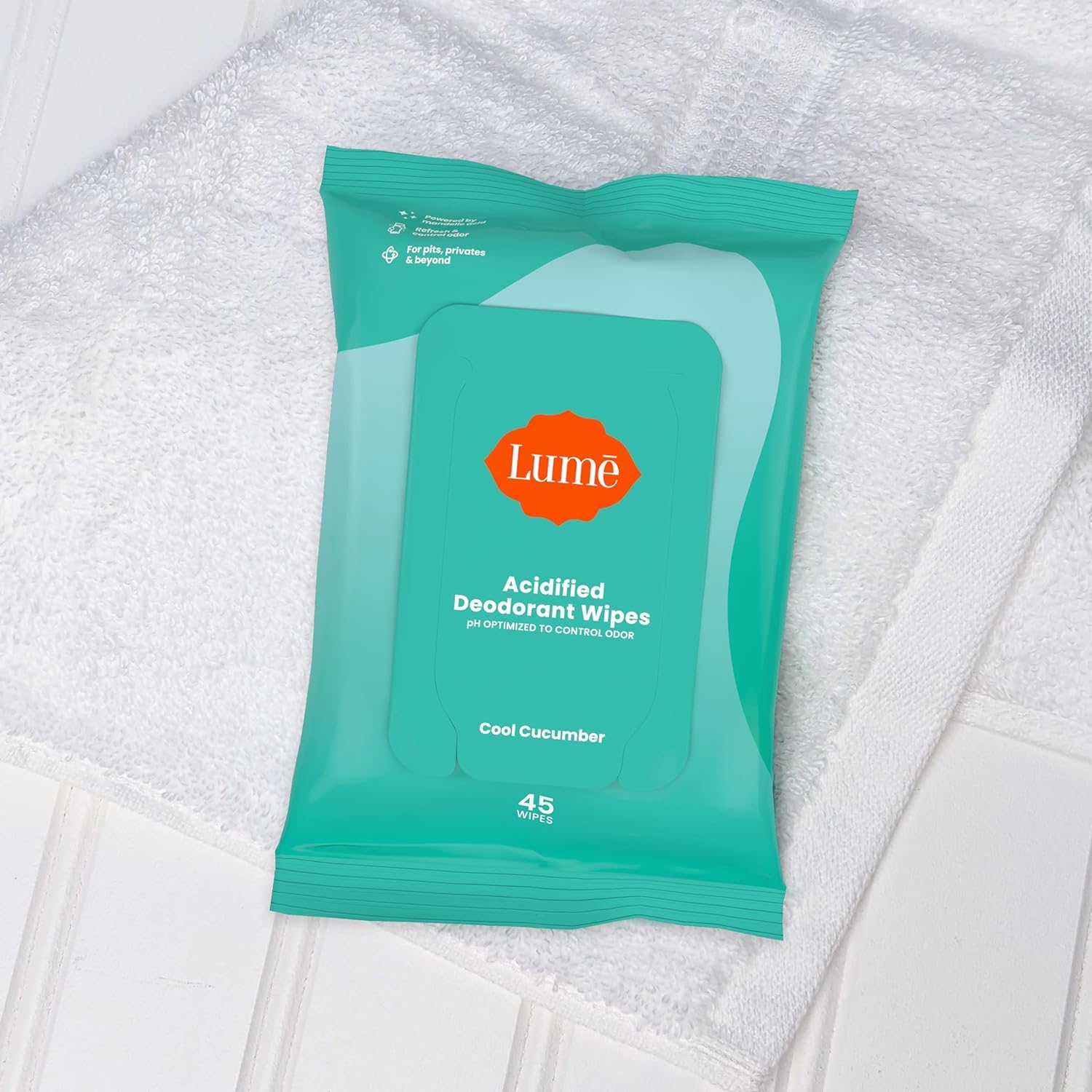 Lume Acidified Deodorant Wipes - 24 Hour Odor Control - Aluminum Free, Baking Soda Free, Skin Loving - 15 Count (Pack of 3) (Cool Cucumber) Nirvana Guru
