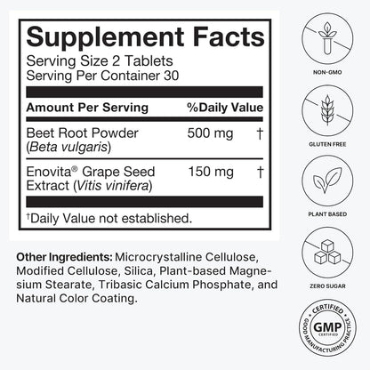 HumanN SuperBeets Heart Tablets Smooth Coat 500mg – Non-GMO Powder – Clinically Studied Antioxidants, 60 Count - Nirvana Guru