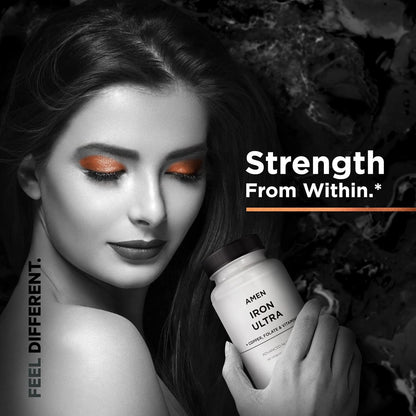 Amen Iron Ultra Supplement + Copper, Folate, Vitamin C and B12-2-Month Supply - Ferrous Sulfate Iron Vitamin - 65mg Per Serving - Folic Acid - Non-GMO Pills - 60 Capsules Nirvana Guru