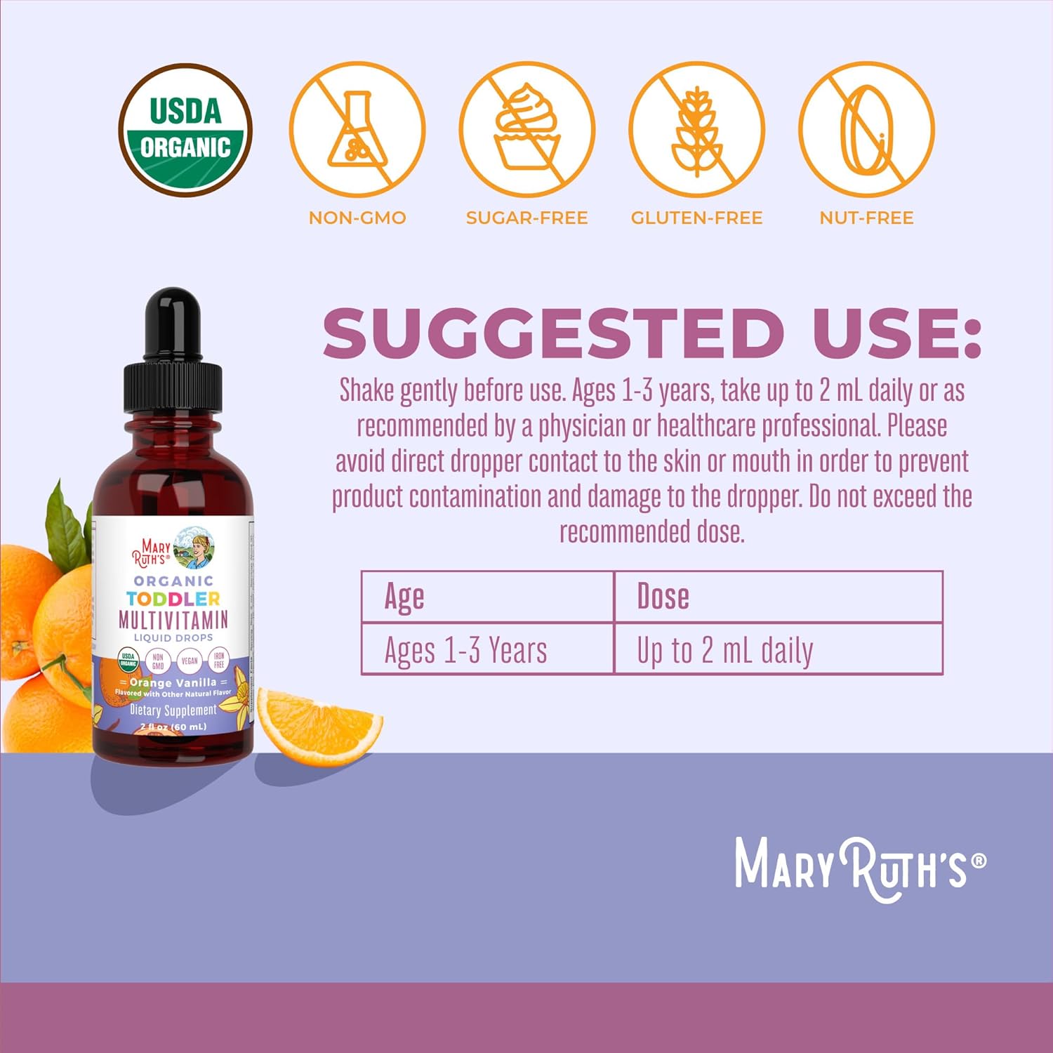 MaryRuth Organics Kids Multivitamin for Toddlers | USDA Organic | Toddler Vitamins Liquid Drops for Kids Ages 1-3 | Toddler Immune Support & Overall Wellness | Vegan | Non-GMO | Gluten Free | 2 Fl Oz - Nirvana Guru