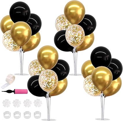 TONIFUL 4 Set Black Gold Balloon Centerpieces for Table,Balloon Stand Kit for Black Gold Party Decor 40th 50th 60th 70th Birthday Decorations Halloween Anniversary Graduation Decorations 2025 nirvanaguru