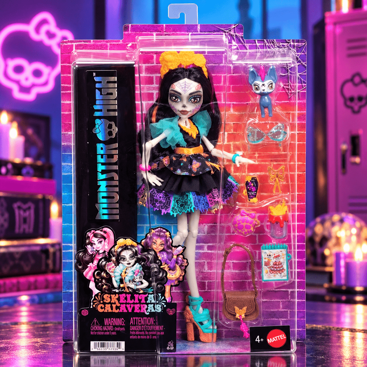 Monster High Skelita Calaveras Fashion Doll in Ruffled Dress with Pet Candelita and 7 Accessories