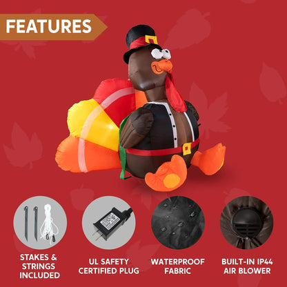 Joyfy 6FT Thanksgiving Inflatable Turkey with Pilgrim Hat and LED , Perfect for Thanksgiving Yard Inflatable Decorations nirvanaguru