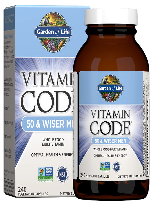 Garden of Life Multivitamin for Men - Vitamin Code 50 & Wiser Men's Raw Whole Food Vitamin Supplement with Probiotics, Vegetarian, 240 Capsules - Nirvana Guru