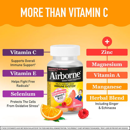 Airborne Immune Support Supplement with Vitamin C Chewable Gummies, 21 Count Nirvana Guru