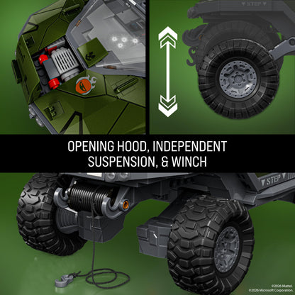 Mattel Brick Shop Hot Wheels Elite Series Halo Building Set, UNSC M12 Warthog with 935 Pieces, Realistic Details and Custom Decals, Adult Collectors