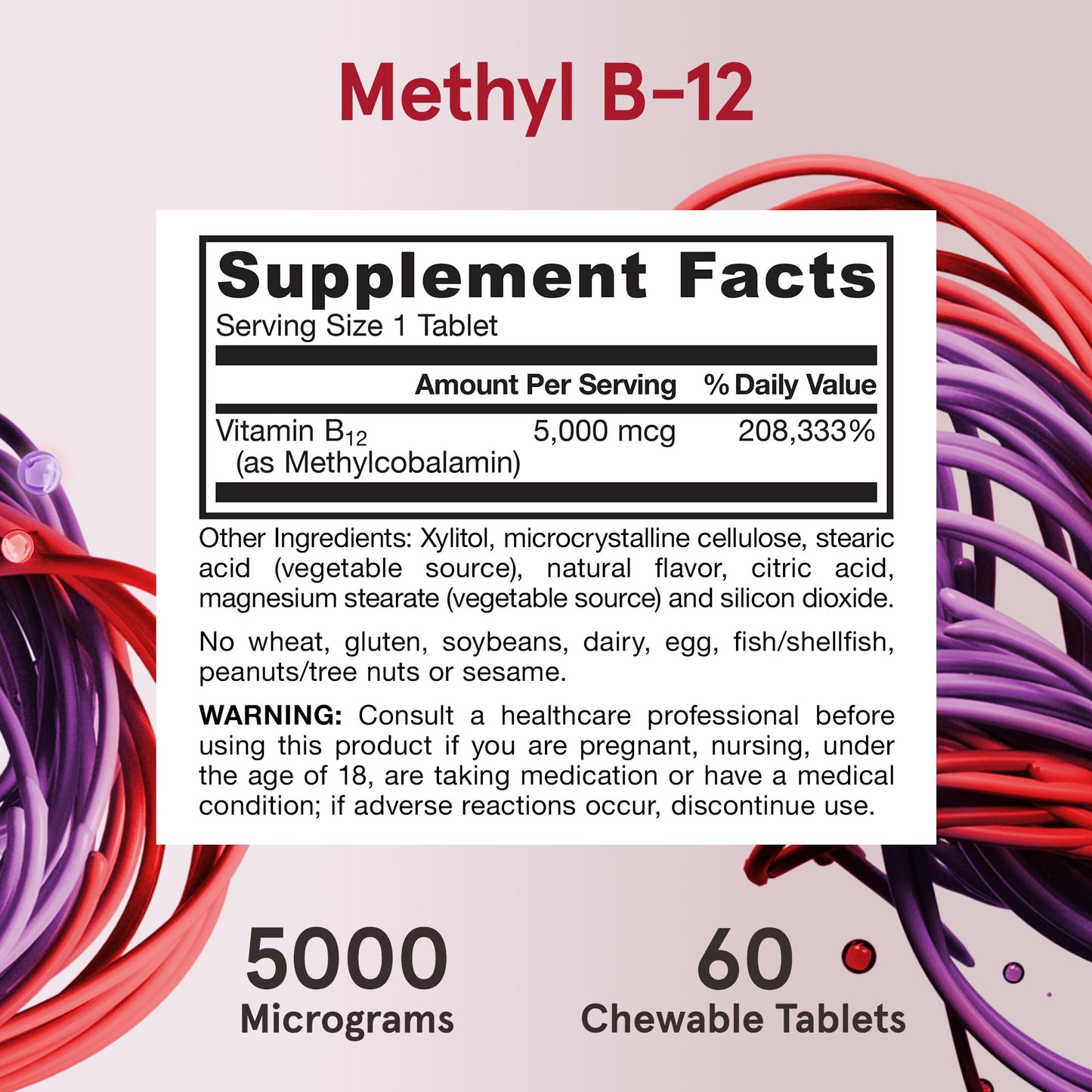 Jarrow Formulas Vitamin B12 5000 mcg - Maximum Strength for Cellular Energy and Brain Health, 60 Cherry Chewable Tablets, B12 Vitamins 5000 mcg - Nirvana Guru