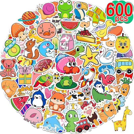 600 Pcs Cute Stickers for Kids, Water Bottle Stickers for Teens, Kawaii Vinyl Phone Laptop Skateboard Animal Waterproof Sticker, Bulk Aesthetic Sticker Packs for Boys Girls Teacher nirvanaguru