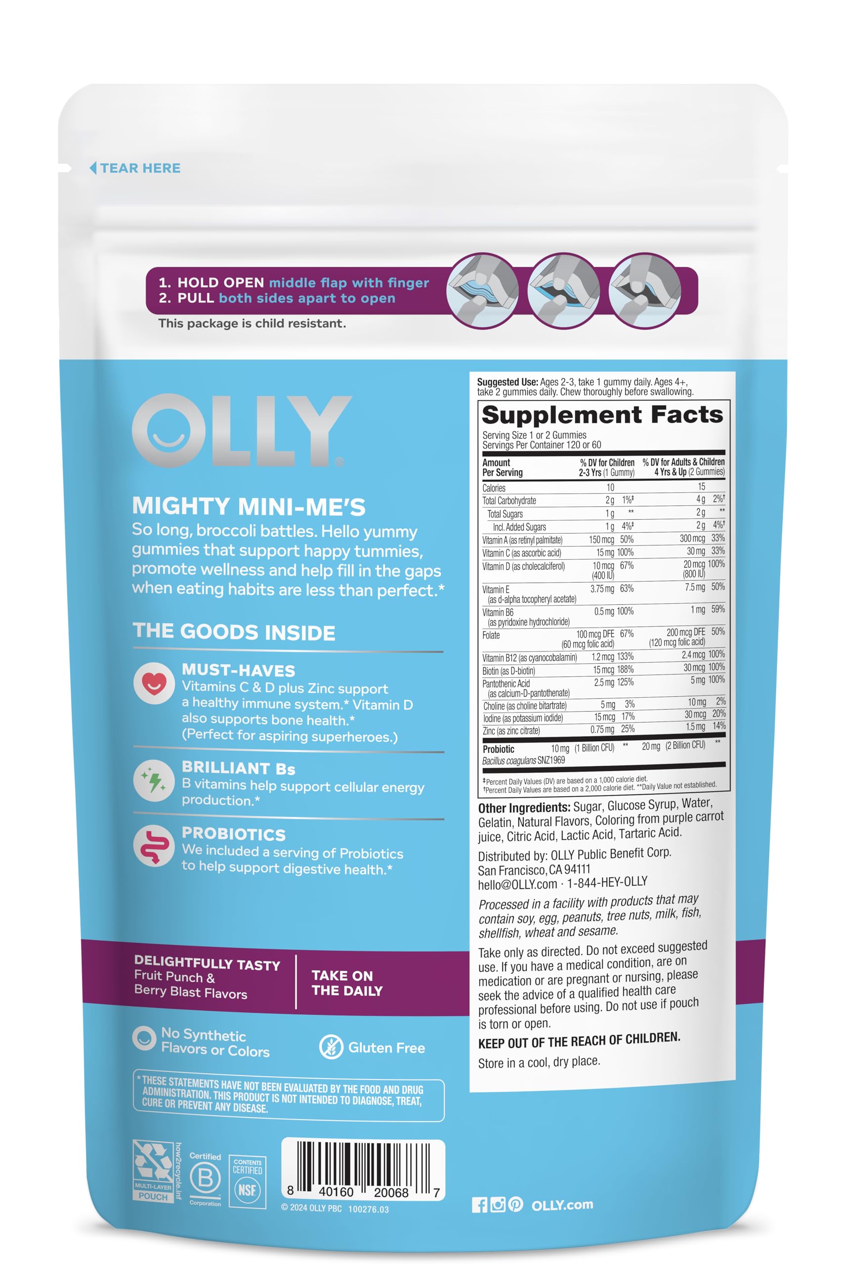 OLLY Kids Multivitamin & Probiotic Gummy, Digestive Support, Vitamins A, D, C, E, B, Zinc, Chewable Supplement, Berry Flavor, 60 day supply - 120 Count Nirvana Guru
