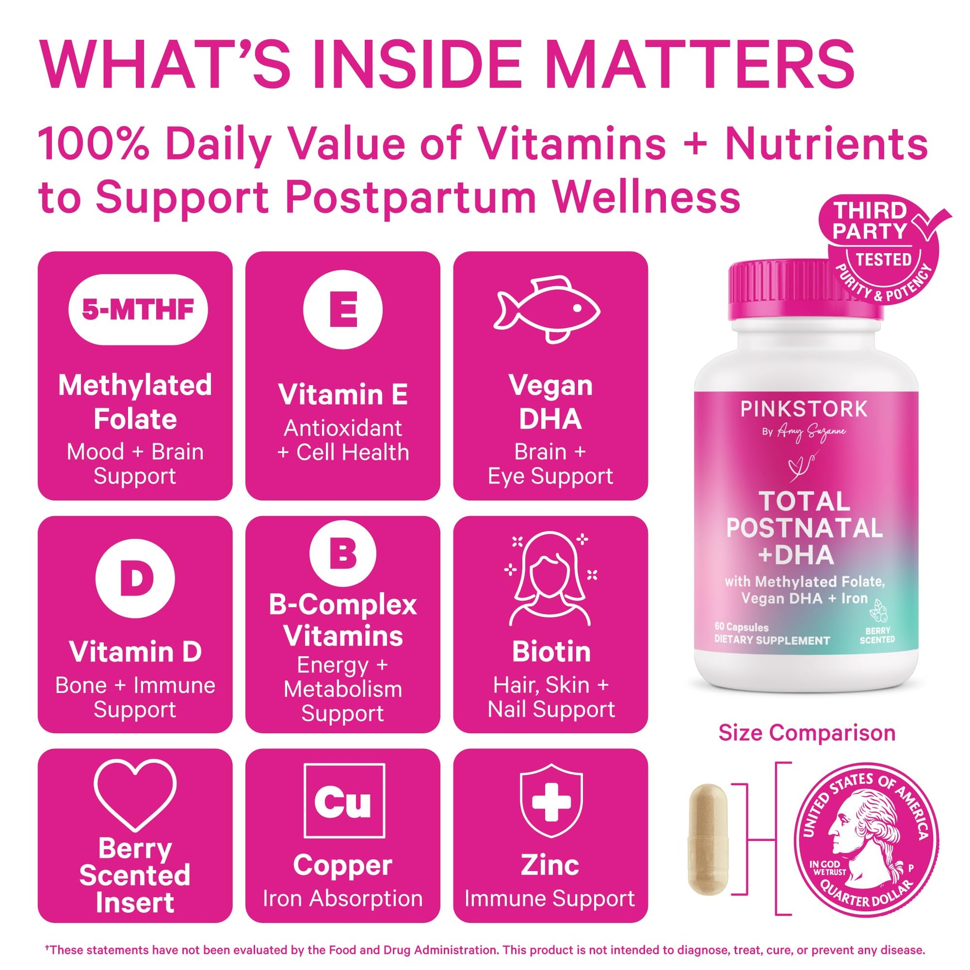 Pink Stork Total Postnatal Vitamins for Women with Vegan DHA, Iron, Folate, and Vitamin B12, Postpartum Recovery Essentials, Daily Supplement for Breastfeeding Moms - 1 Month Supply Nirvana Guru